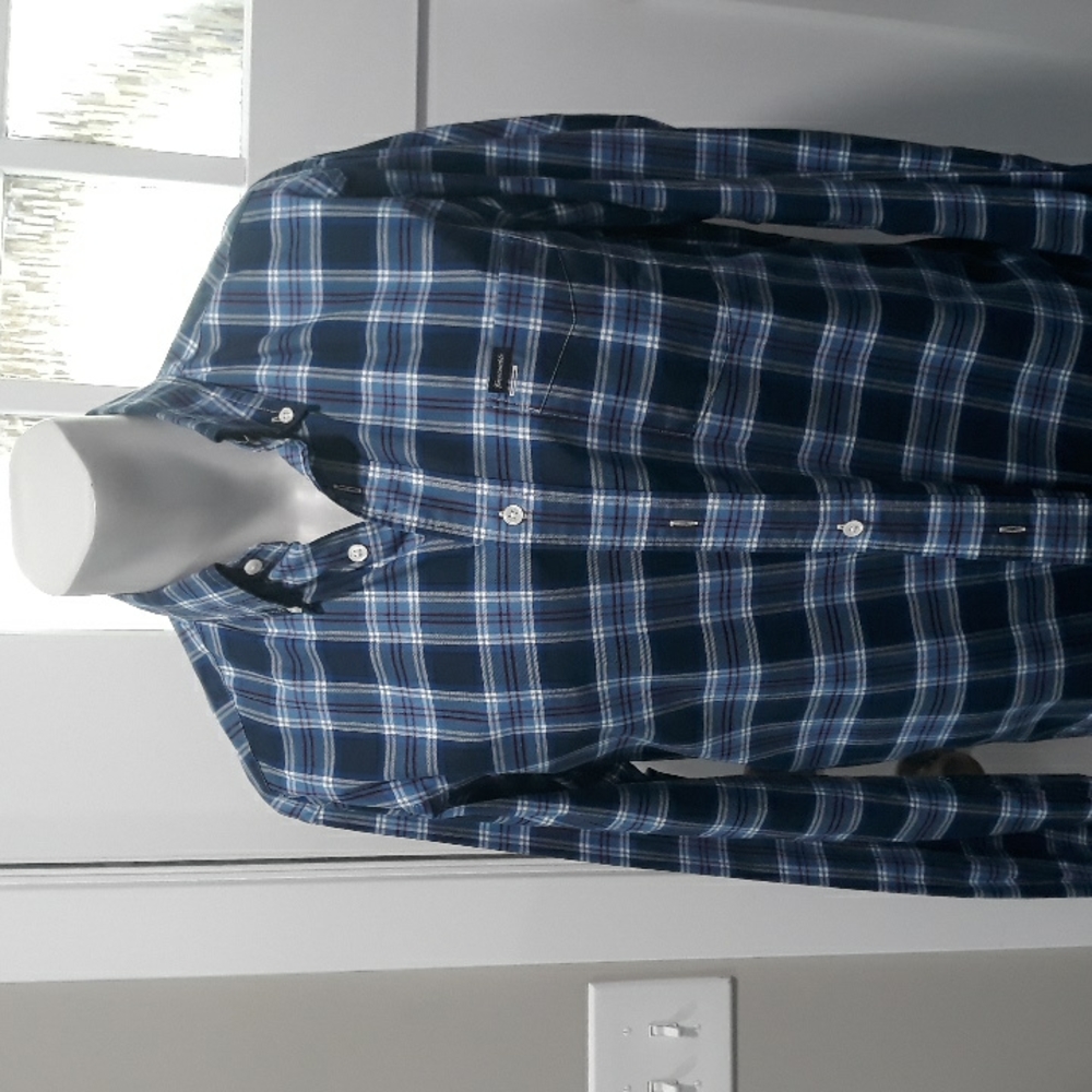 Faconnable mens blue plaid cotton shirt. Medium